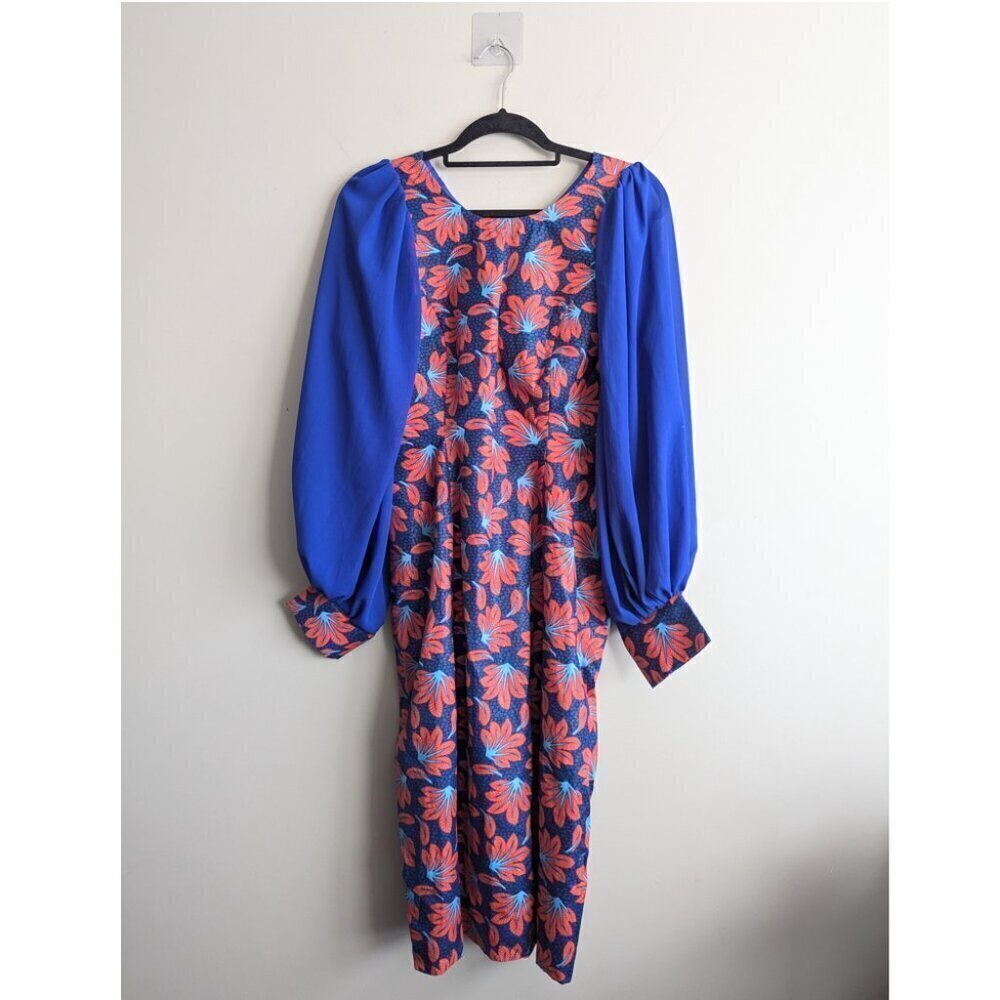 Handmade midi dress with statement balloon sleeves